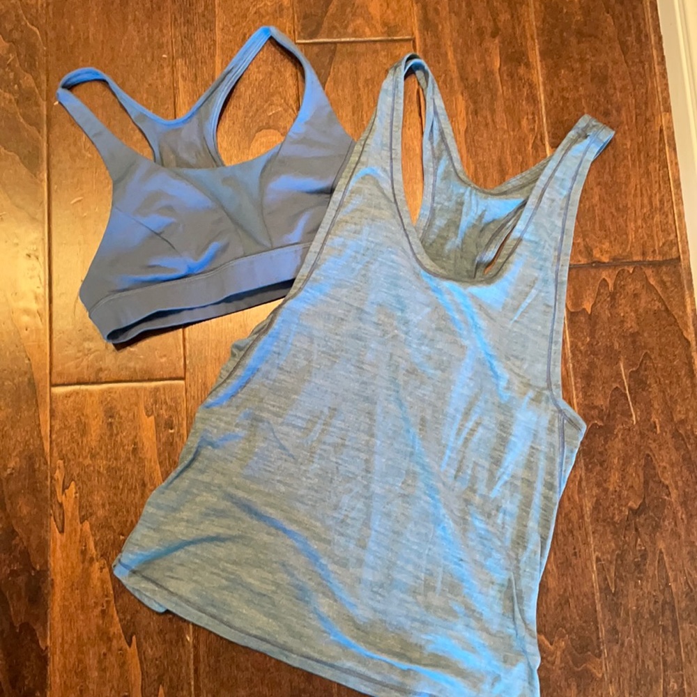 Lululemon blue tank and matching sports bra
